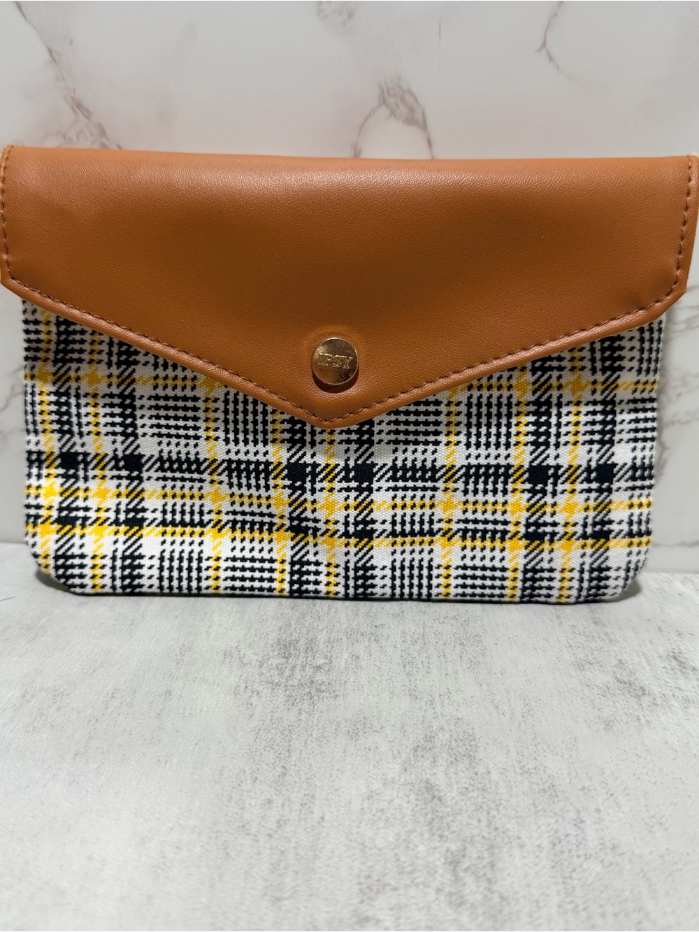 Ipsy y2k Tan and Yellow Plaid Envelope Clutch - Women's Bag